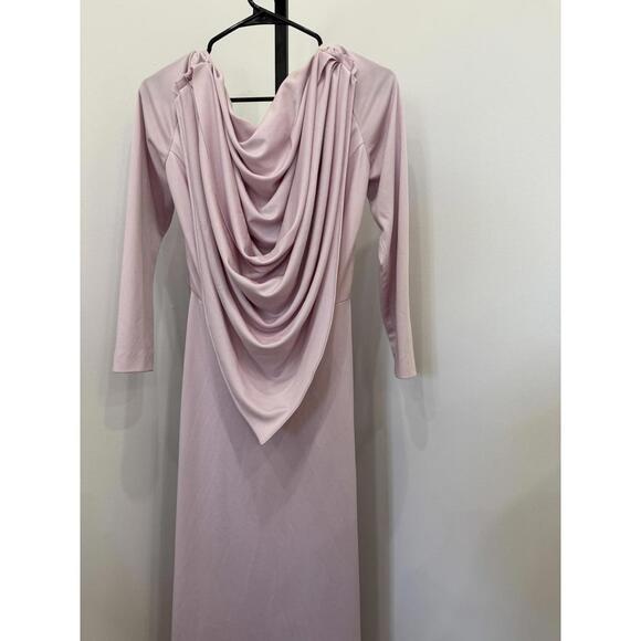 Vintage Lilli Diamond of CA Long Sleeve Pink Maxi Dress with Draped Back Detail - Picture 3 of 12